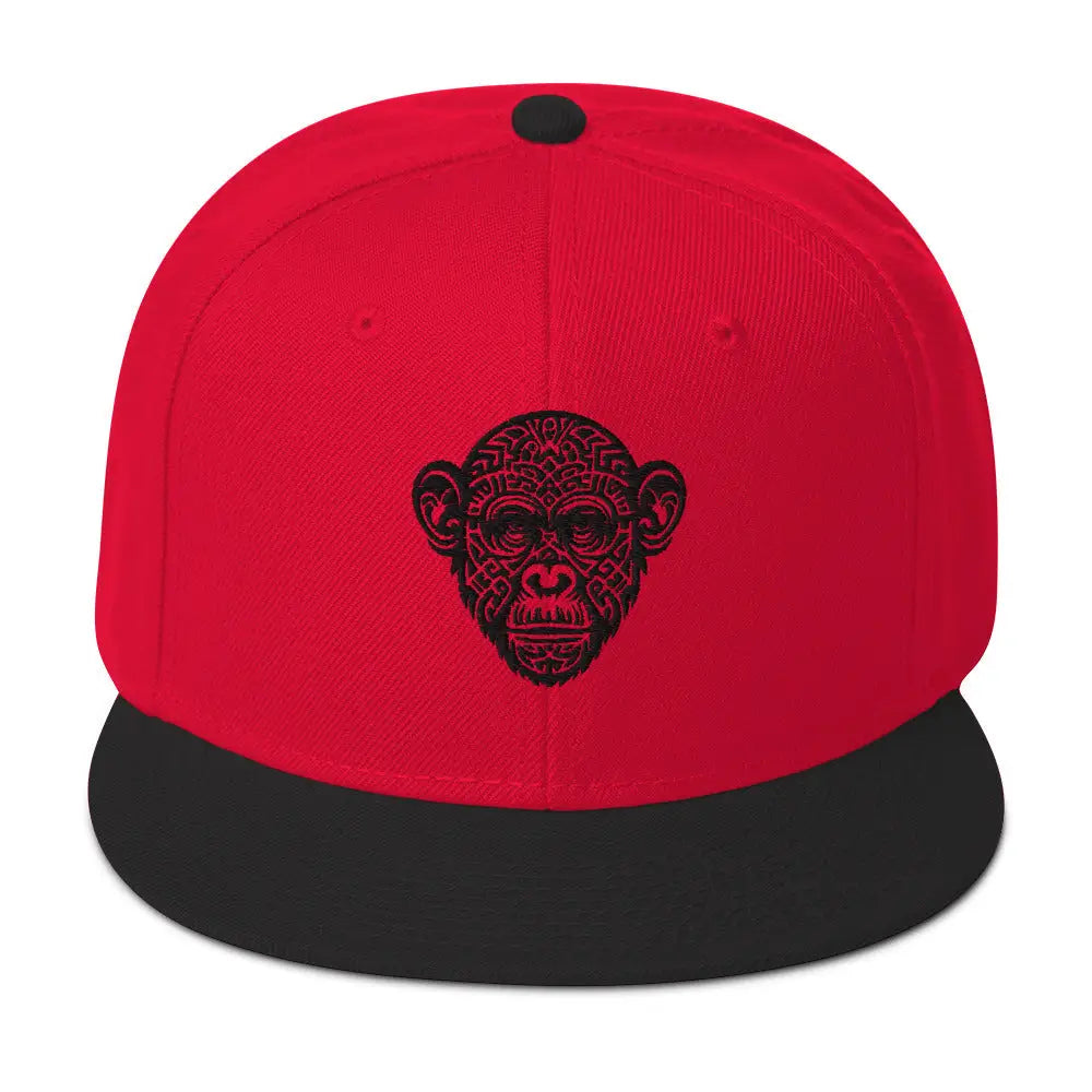 Tribal Ape Snapback Hat - Black / Red