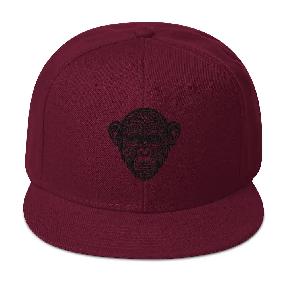 Tribal Ape Snapback Hat - Burgundy maroon