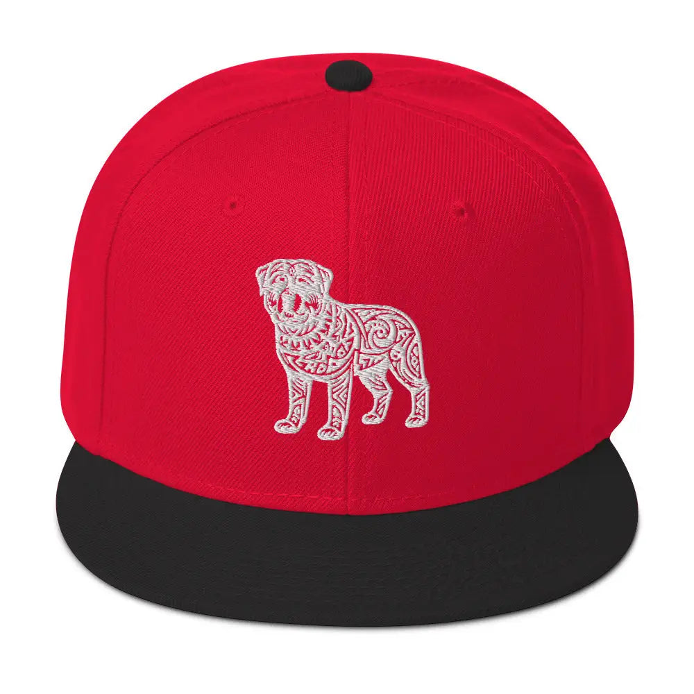 Tribal Pup: Full Body Graphic Snapback Hat - Black / Red