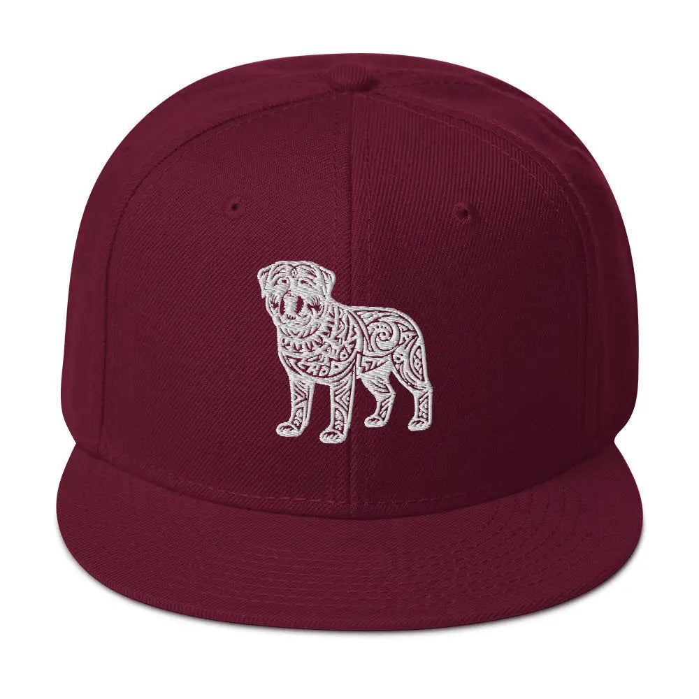 Tribal Pup: Full Body Graphic Snapback Hat - Burgundy maroon