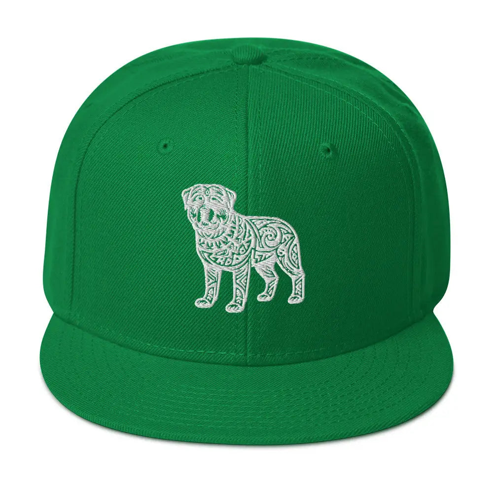 Tribal Pup: Full Body Graphic Snapback Hat - Kelly Green