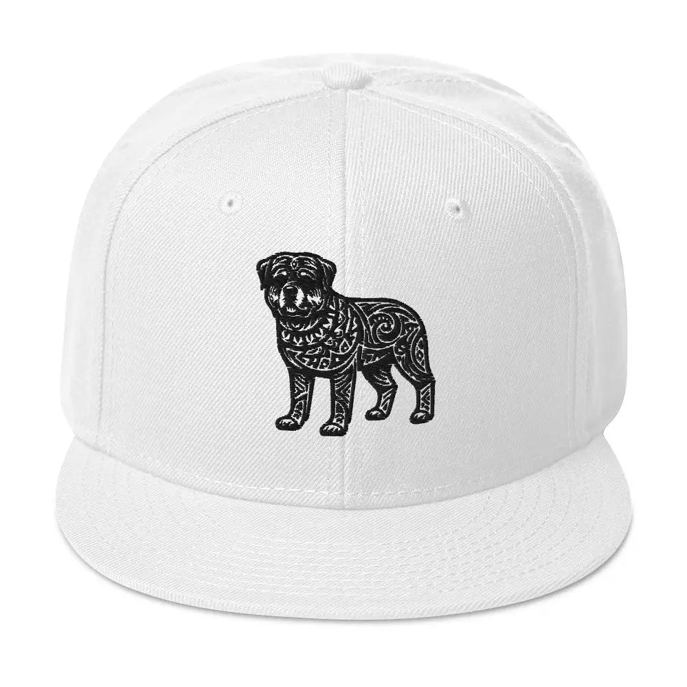 Tribal Pup: Full Body Graphic Snapback Hat - White