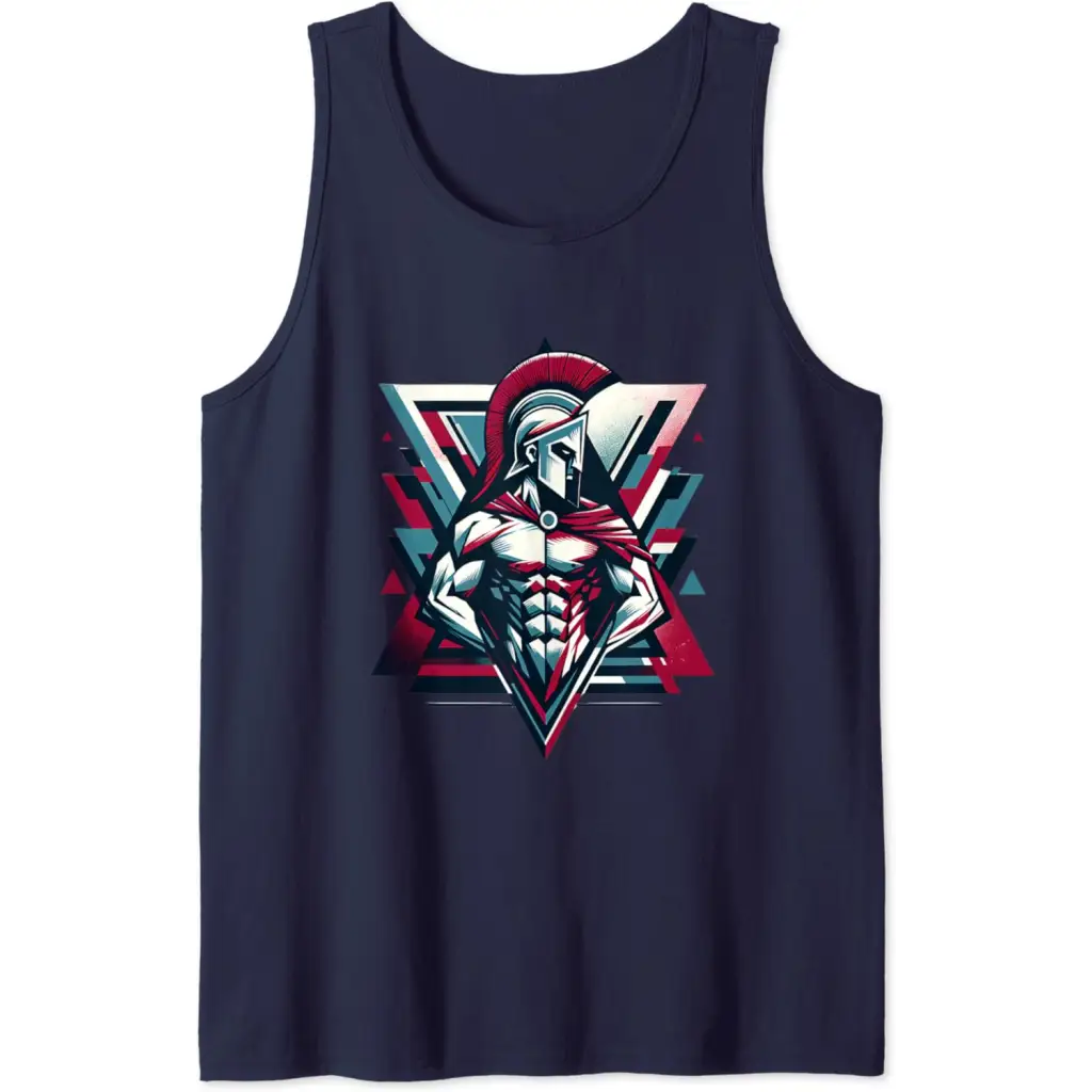 Triumphant Spartan Warrior in Cape Tank Top - Navy Blue