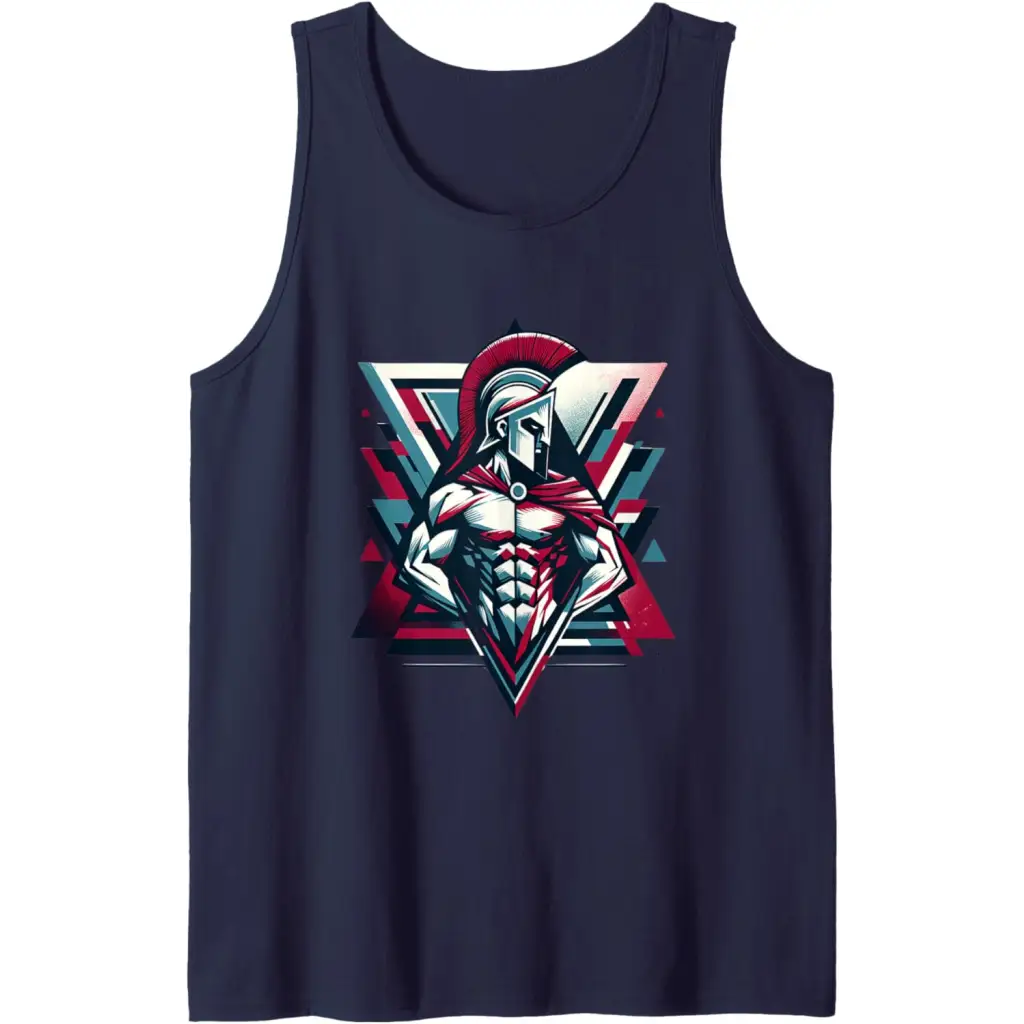 Triumphant Spartan Warrior in Cape Tank Top - Navy Blue