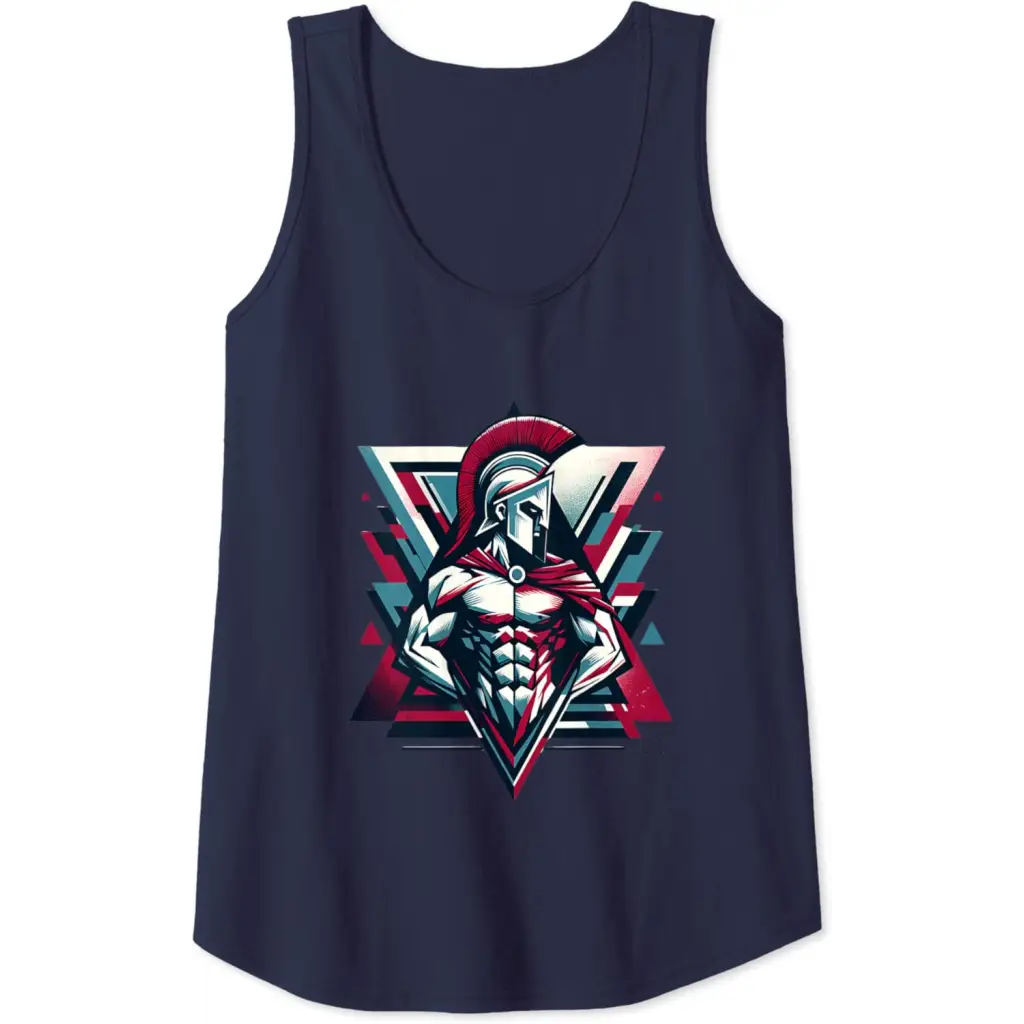 Triumphant Spartan Warrior in Cape Tank Top - Navy Blue