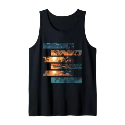 Tropical Tranquility: Fragmented Sunset Retreat Tank Top