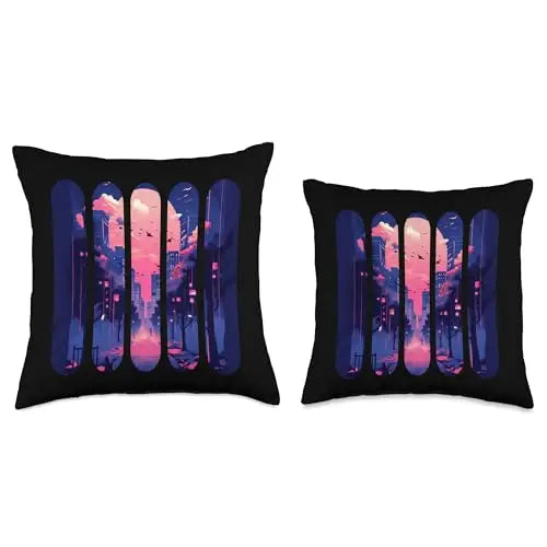 Twilight City: Fragmented Skyline Serenity Throw Pillow Home