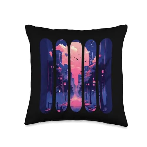 Twilight City: Fragmented Skyline Serenity Throw Pillow Home