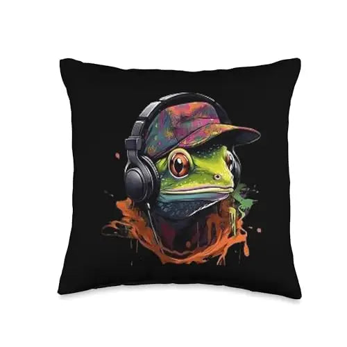 Urban Drip Hustle: The Hip Hop Frog Throw Pillow Home