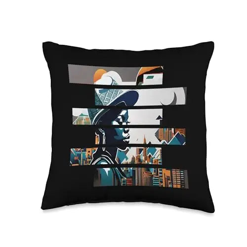 Urban Elegance: Cityscape in Stripes Throw Pillow Home