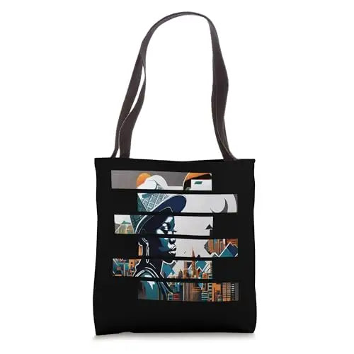 Urban Elegance: Cityscape in Stripes Tote Bag Apparel
