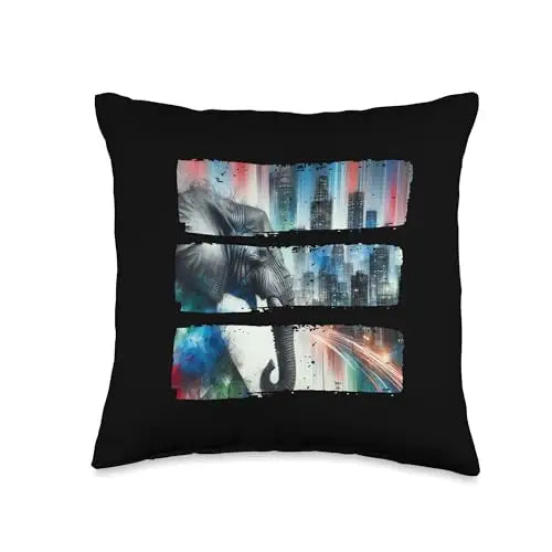 Urban Majesty: Elephant Against Vibrant Skyline Throw