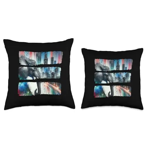 Urban Majesty: Elephant Against Vibrant Skyline Throw