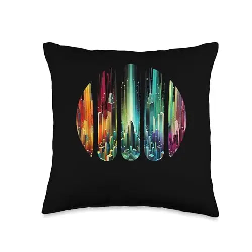 Urban Spectrum: A Panoramic Cityscape” Throw Pillow Home