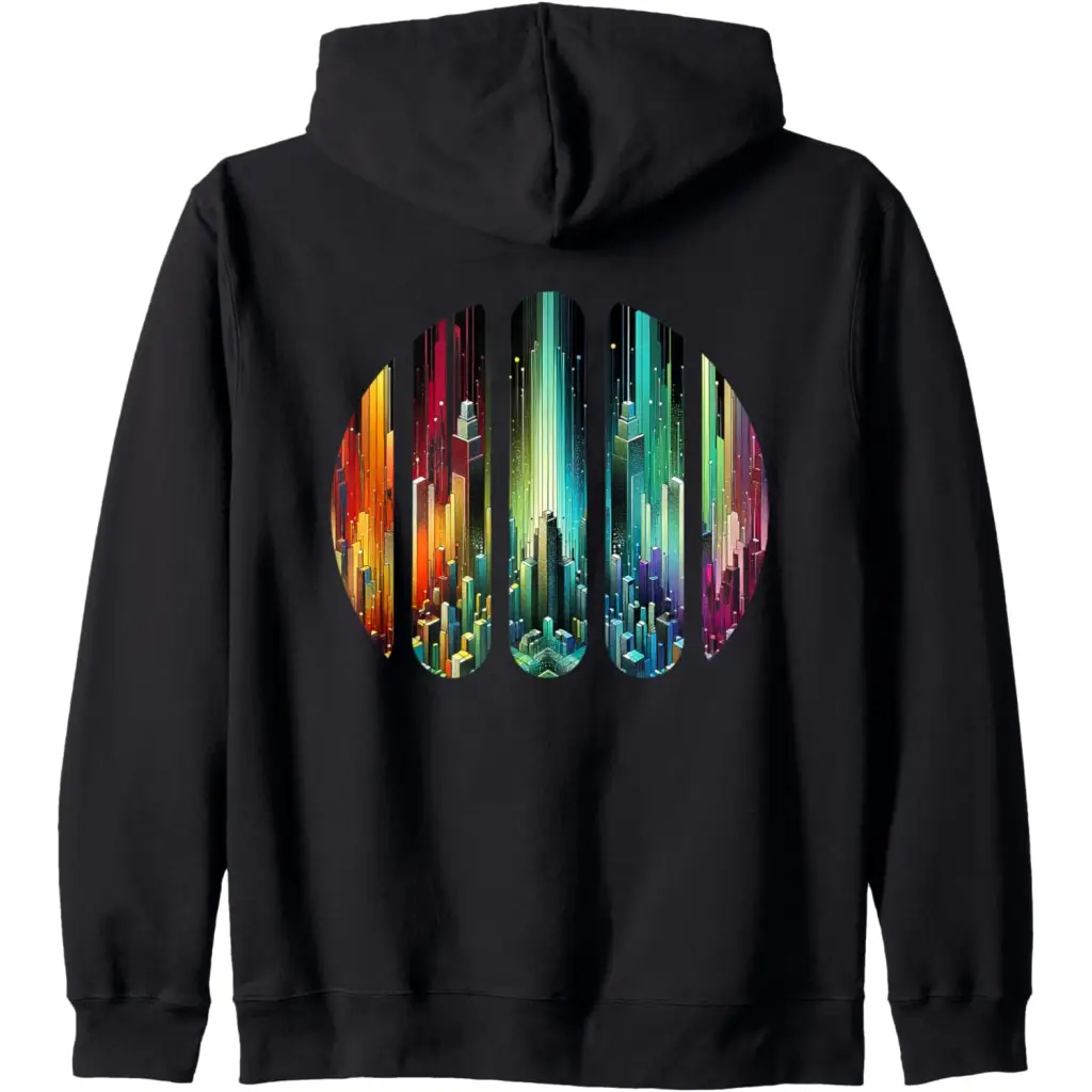 Urban Spectrum: A Panoramic Cityscape” Zip Hoodie