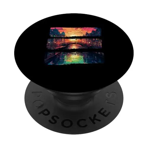 Urban Sunset and City Lights at Dusk Over the Canal