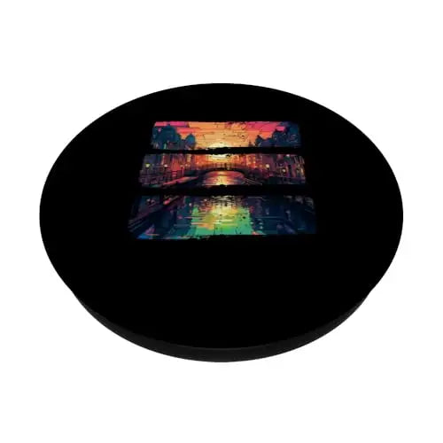 Urban Sunset and City Lights at Dusk Over the Canal