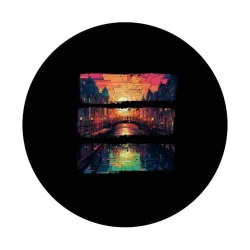 Urban Sunset and City Lights at Dusk Over the Canal