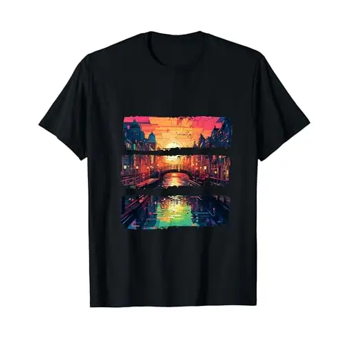 Urban Sunset and City Lights at Dusk Over the Canal T Shirt