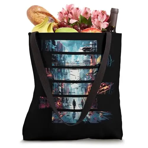 Vibrant Echoes: Stroll Through the Cyber City Tote Bag