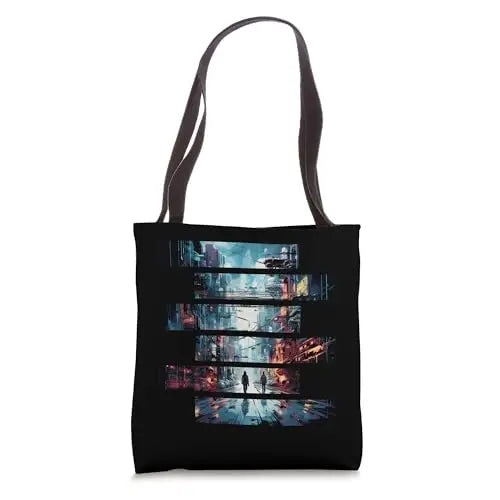 Vibrant Echoes: Stroll Through the Cyber City Tote Bag