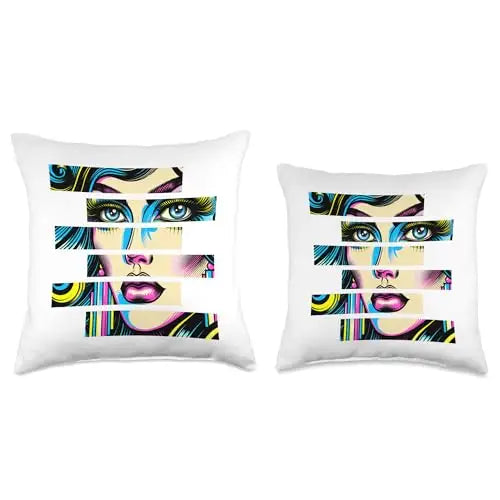 Vibrant Gaze: Fragmented Pop Beauty Throw Pillow Home