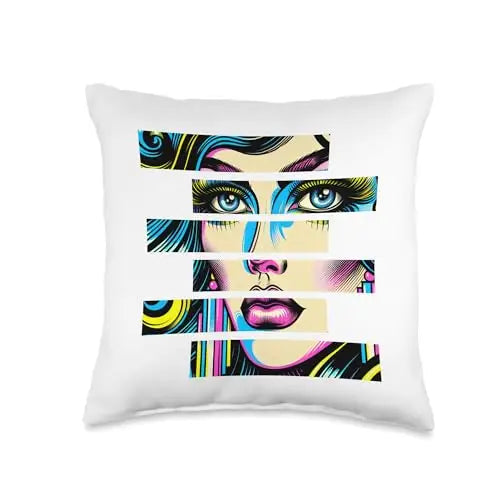 Vibrant Gaze: Fragmented Pop Beauty Throw Pillow Home