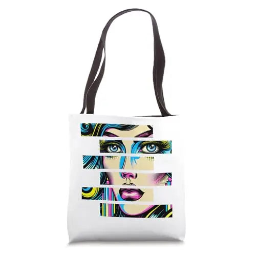 Vibrant Gaze: Fragmented Pop Beauty Tote Bag Apparel