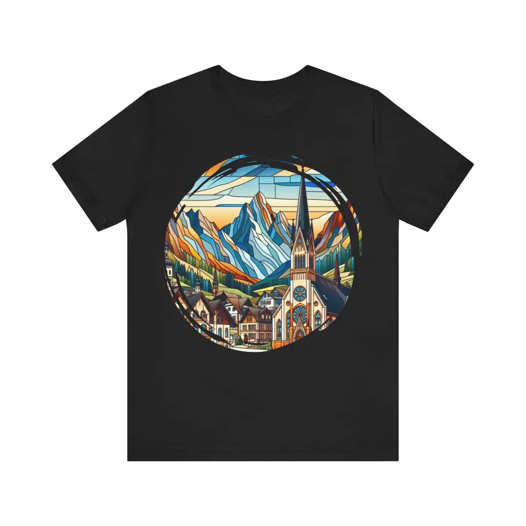 Village in the Mountainscape Jersey Short Sleeve Tee Black