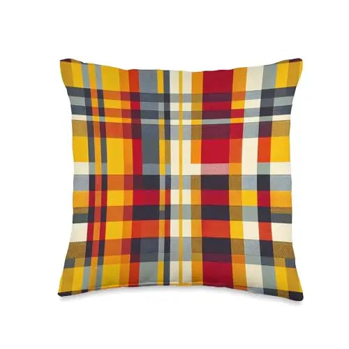 Warm Plaid Reverie: Autumn Tartan Vibe Throw Pillow Home