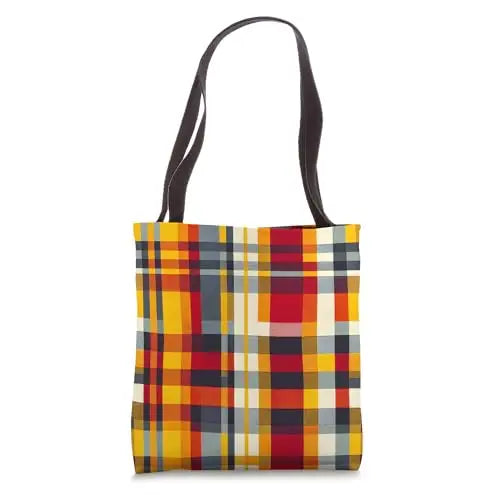 Warm Plaid Reverie: Autumn Tartan Vibe Tote Bag Apparel