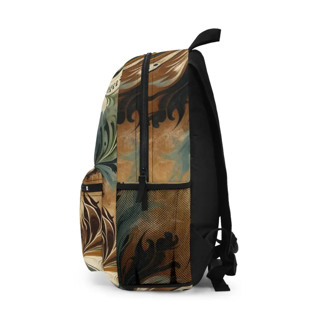 Whirling Nature Patterns in Olive and Sepia - Backpack