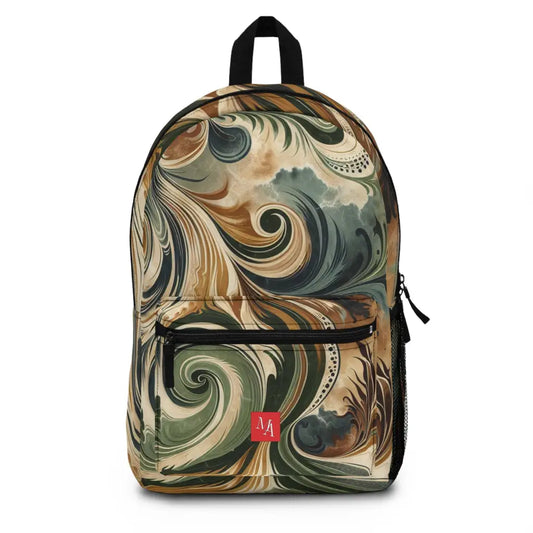 Whirling Nature Patterns in Olive and Sepia - Backpack