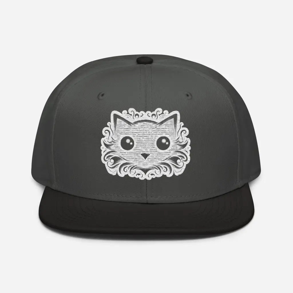 Whisker Wonder: Big-Eyed Cat Snapback Hat - Black