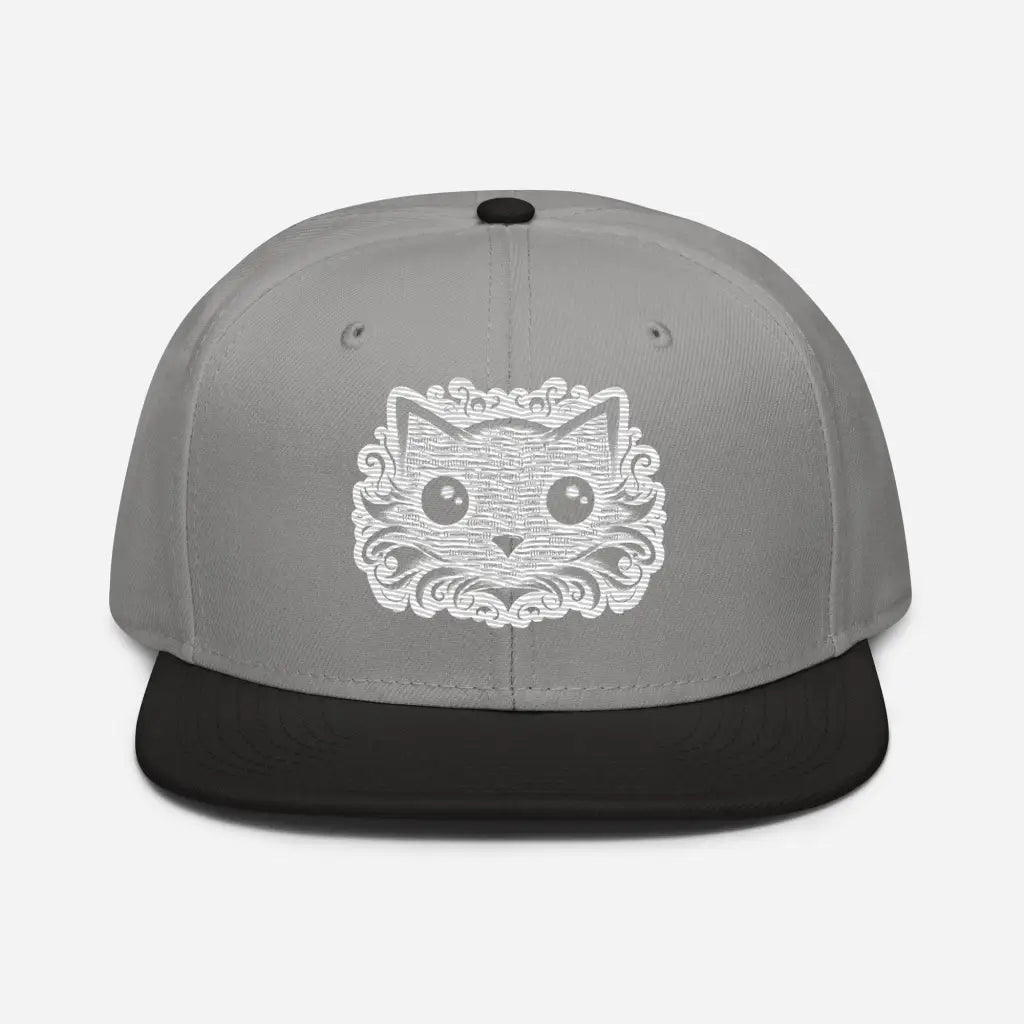 Whisker Wonder: Big-Eyed Cat Snapback Hat - Black / Gray