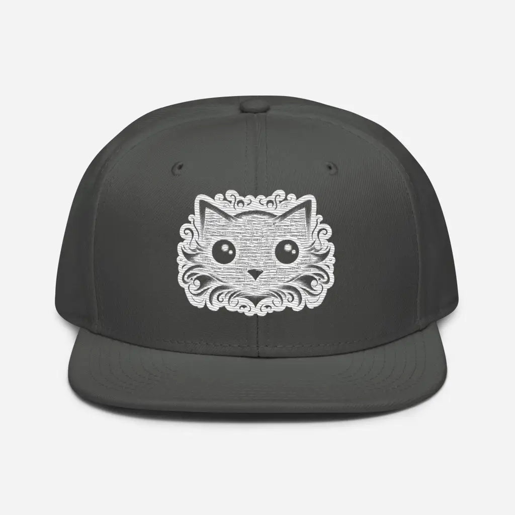 Whisker Wonder: Big-Eyed Cat Snapback Hat - Charcoal gray