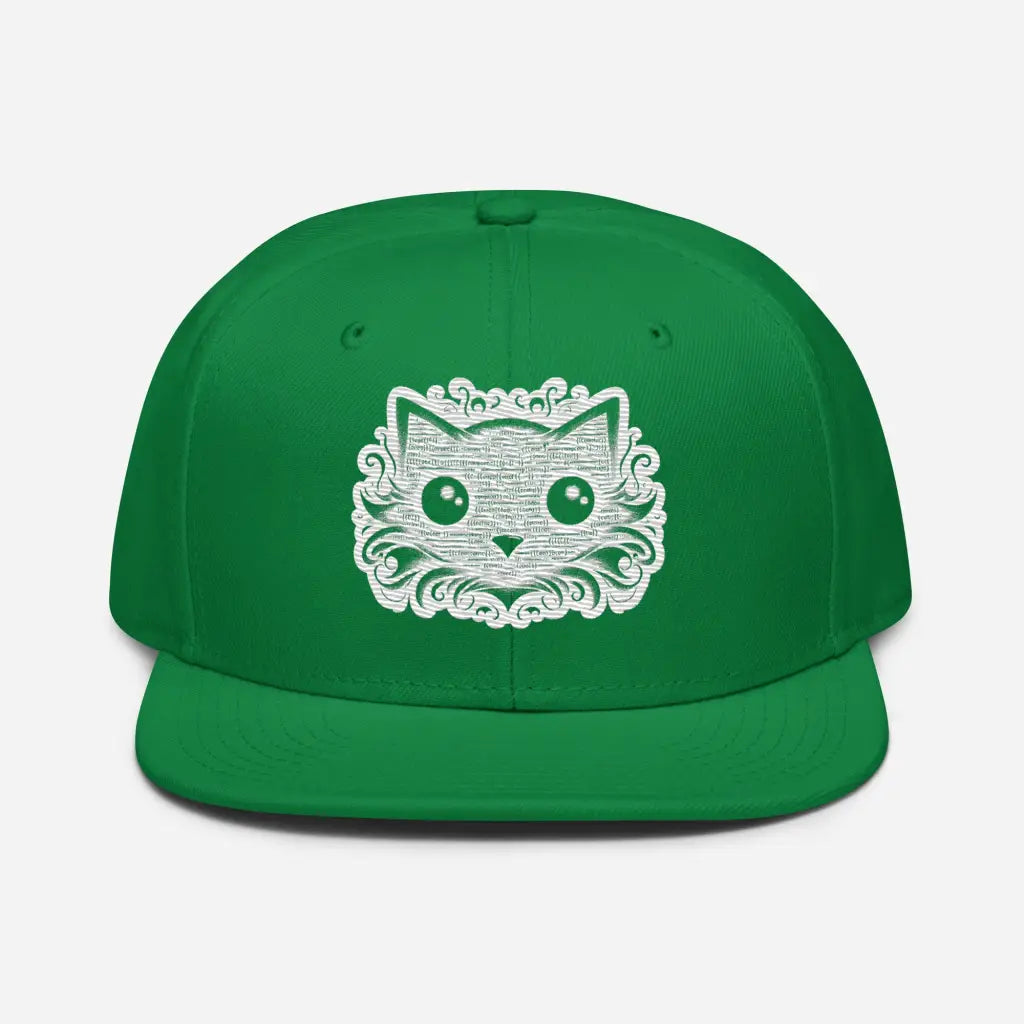 Whisker Wonder: Big-Eyed Cat Snapback Hat - Kelly Green