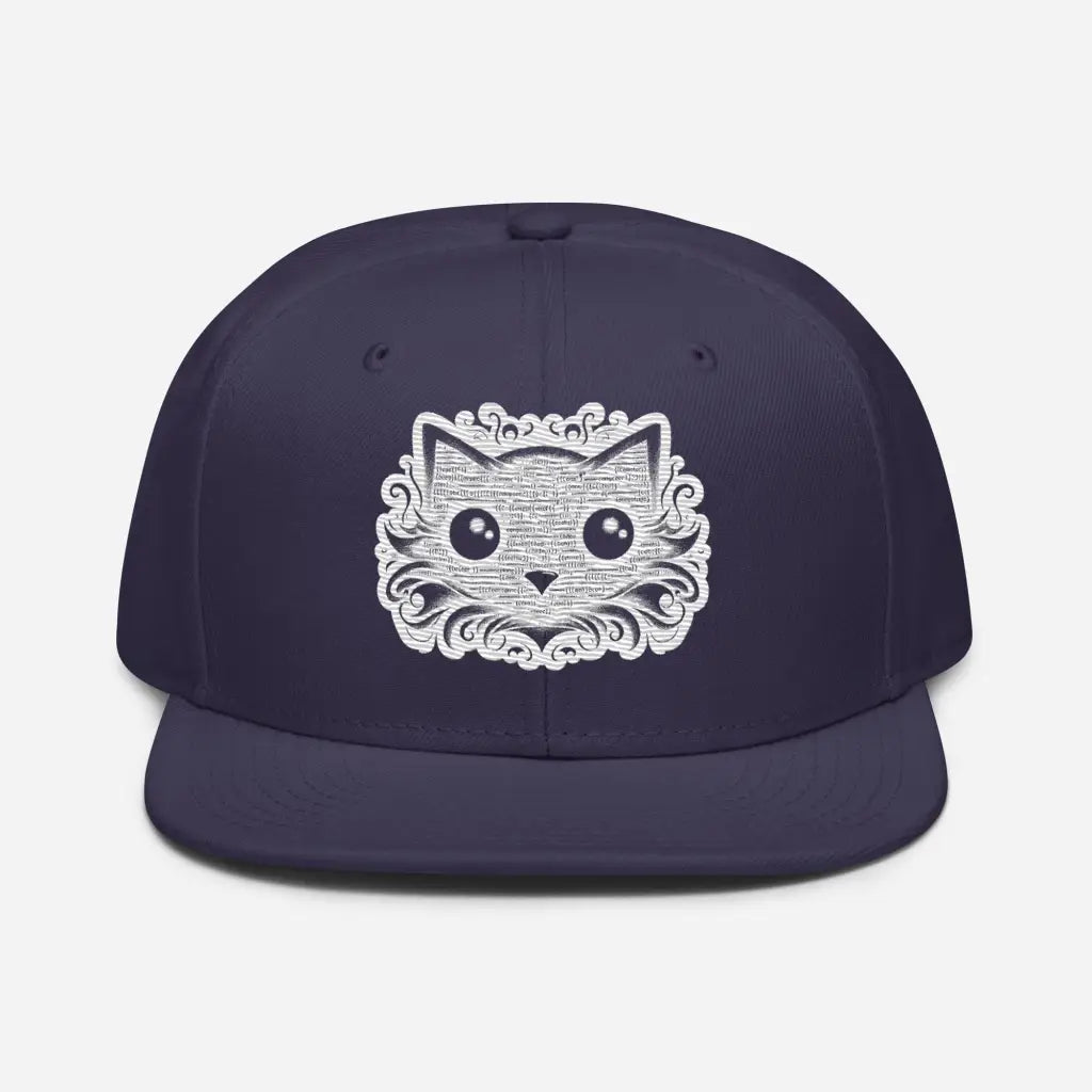 Whisker Wonder: Big-Eyed Cat Snapback Hat - Navy blue