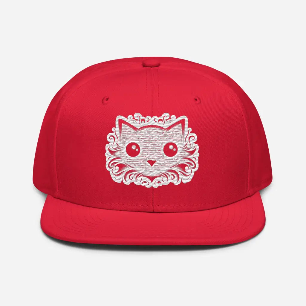 Whisker Wonder: Big-Eyed Cat Snapback Hat - Red