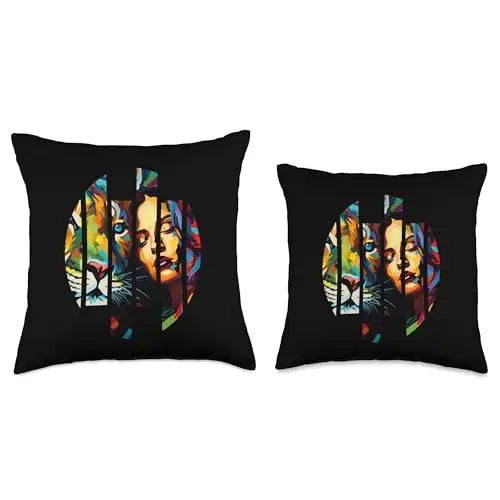 Wild Connection: Fragmented Vibrant Fusion Throw Pillow Home