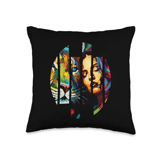 Wild Connection: Fragmented Vibrant Fusion Throw Pillow Home