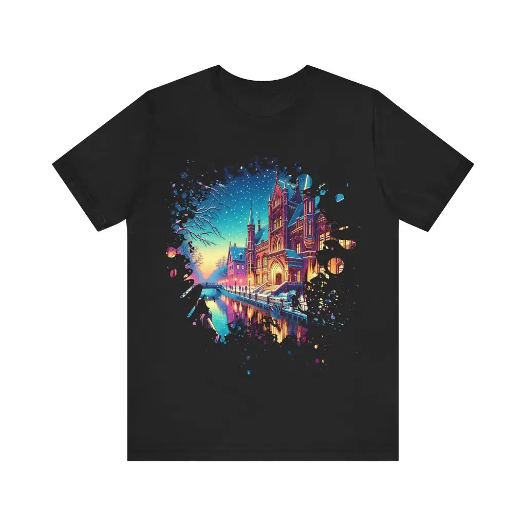 Wintry Canal Promenade - Jersey Short Sleeve Tee - Black