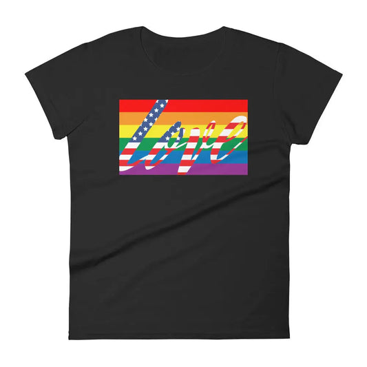 Women’s American Flag Love is LGBT t-shirt - Black / S