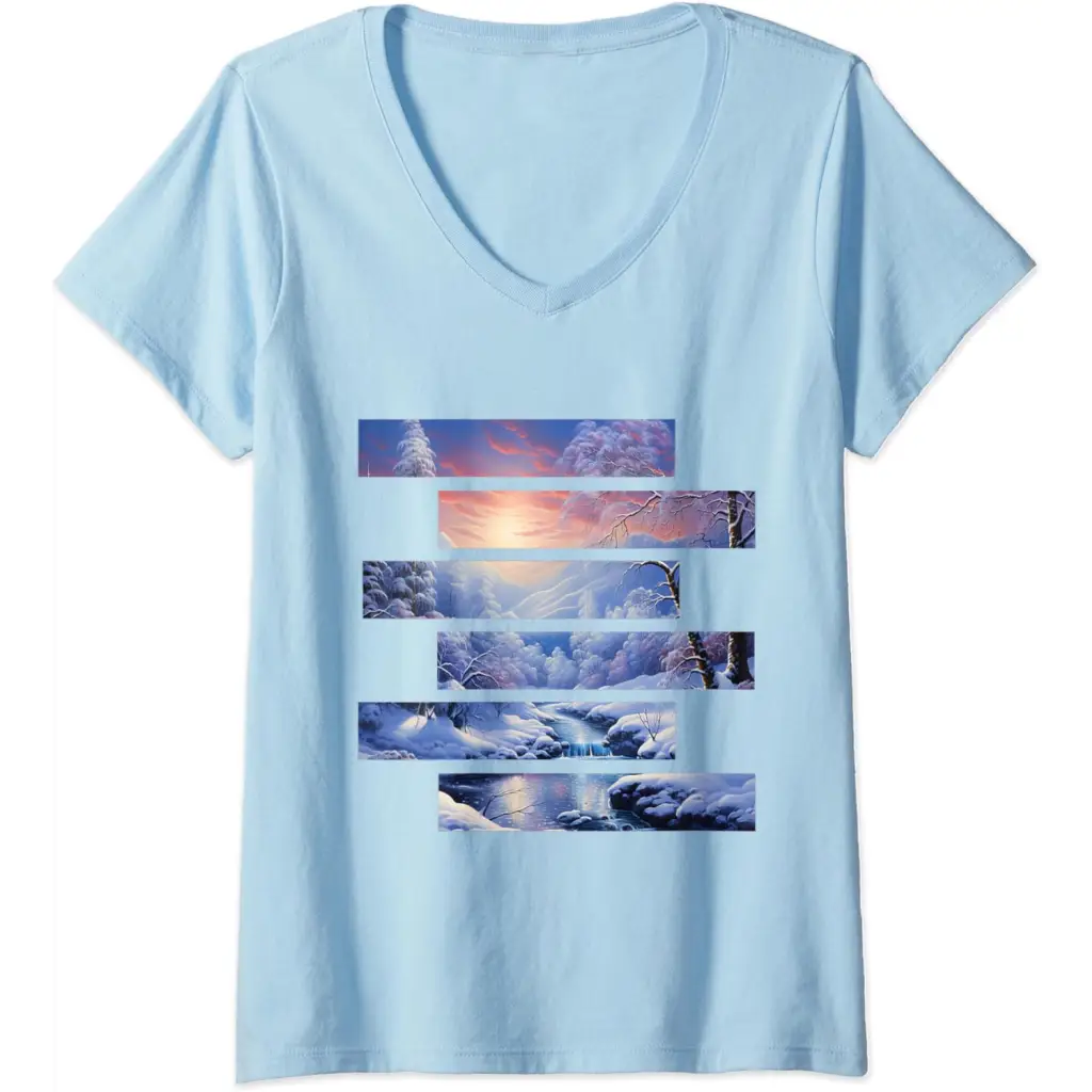 Womens Arctic Elegance: Swirling River V-Neck T-Shirt