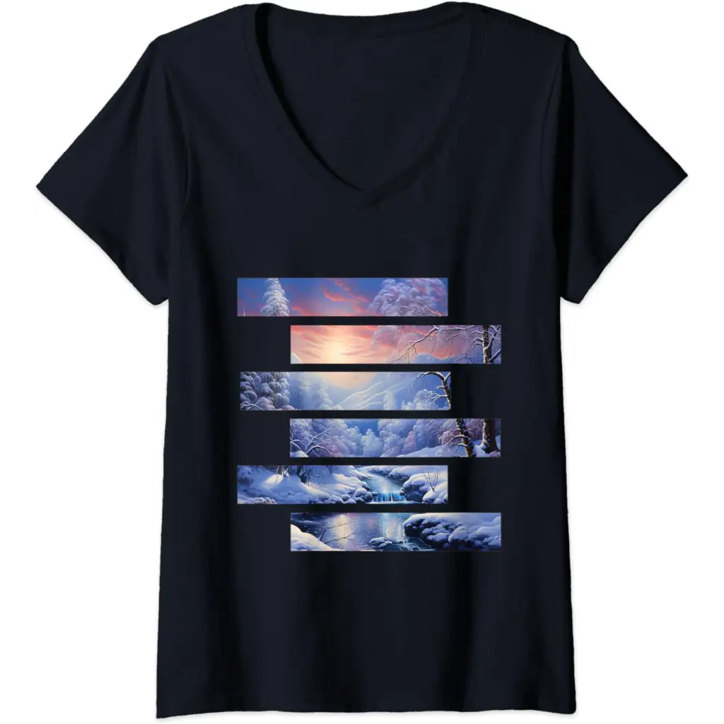 Womens Arctic Elegance: Swirling River V-Neck T-Shirt