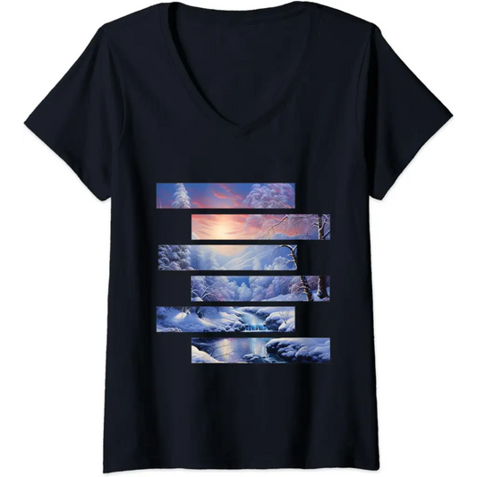 Womens Arctic Elegance: Swirling River V-Neck T-Shirt