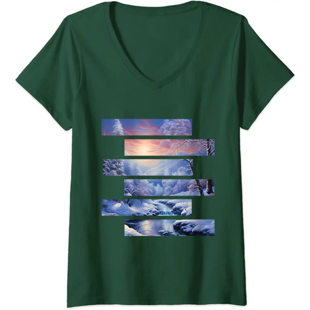 Womens Arctic Elegance: Swirling River V-Neck T-Shirt