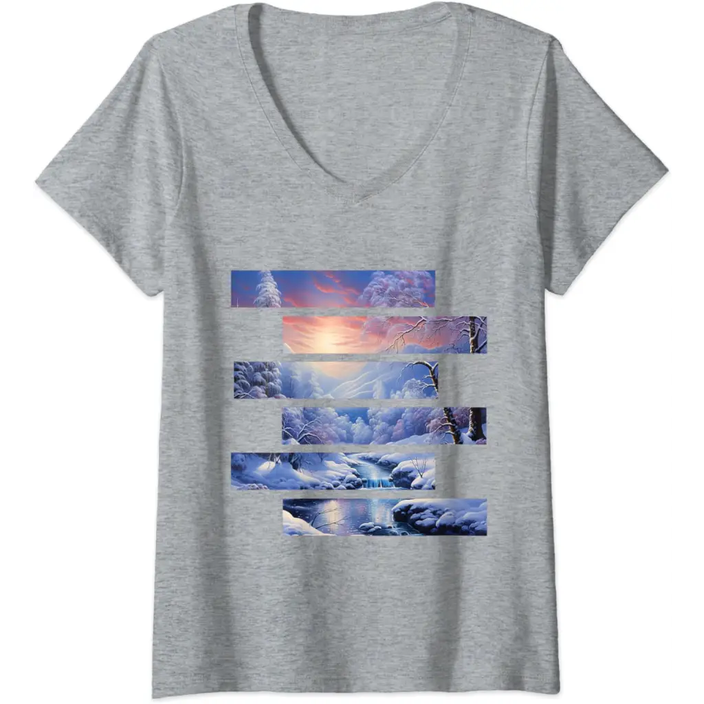 Womens Arctic Elegance: Swirling River V-Neck T-Shirt