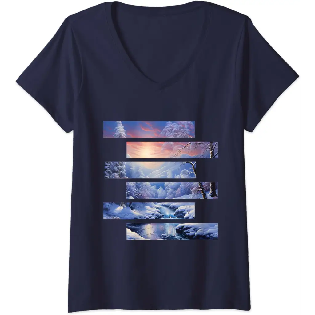 Womens Arctic Elegance: Swirling River V-Neck T-Shirt