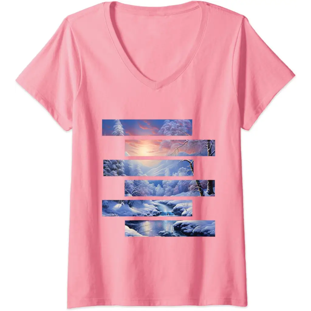 Womens Arctic Elegance: Swirling River V-Neck T-Shirt